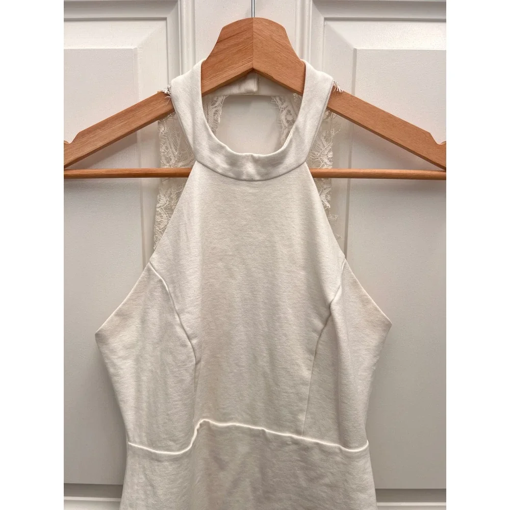 Lulus White Lace Back Halter Mini Dress Bodycon Bridal Cocktail Size S